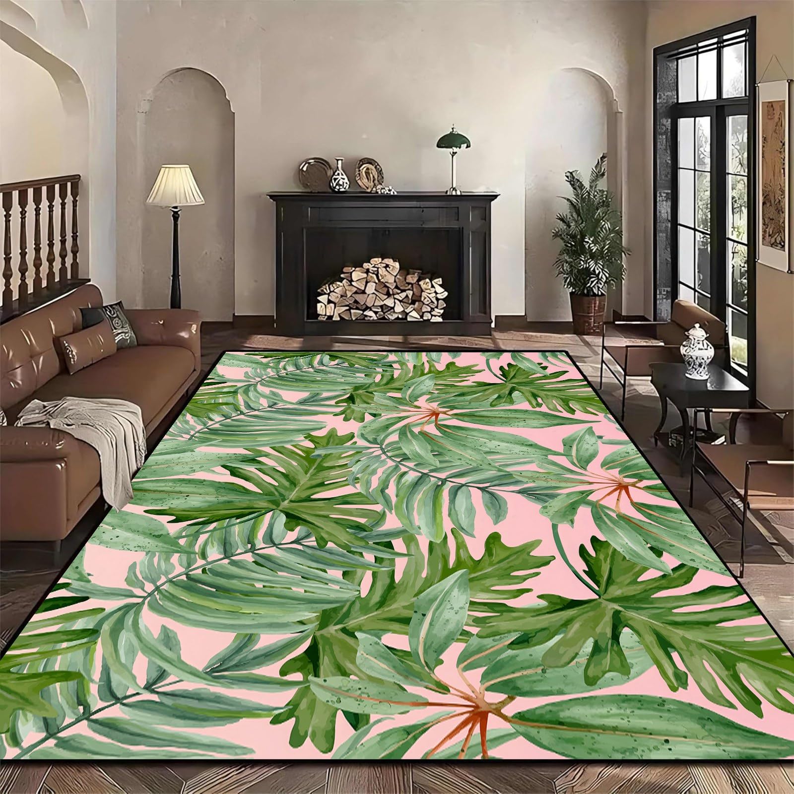 USHIRUG Living Room Green Leaf Rugs - 60x110cm Leaf Area Rug - Sage Decorative Rugs - Plant Theme Home Decor - Non-Slip Washable Durable Indoor Carpet, Forest Tropical Jungle Design Home Decor — image 1