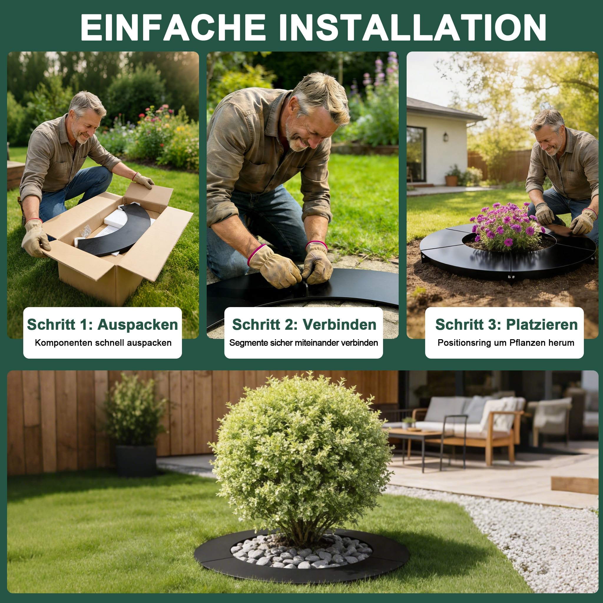 YRHome Rasenkante aus Metall Schwarz Verzinkte Beeteinfassung Ø60/90cm Mähroboter Baumring Mähkante für Bäume & Sträucher Beetumrandung Wetterfest Beetbegrenzung für Baumschutz Gartendeko