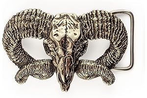 Extra Large Western Belt Buckle: Ram Skull Monument