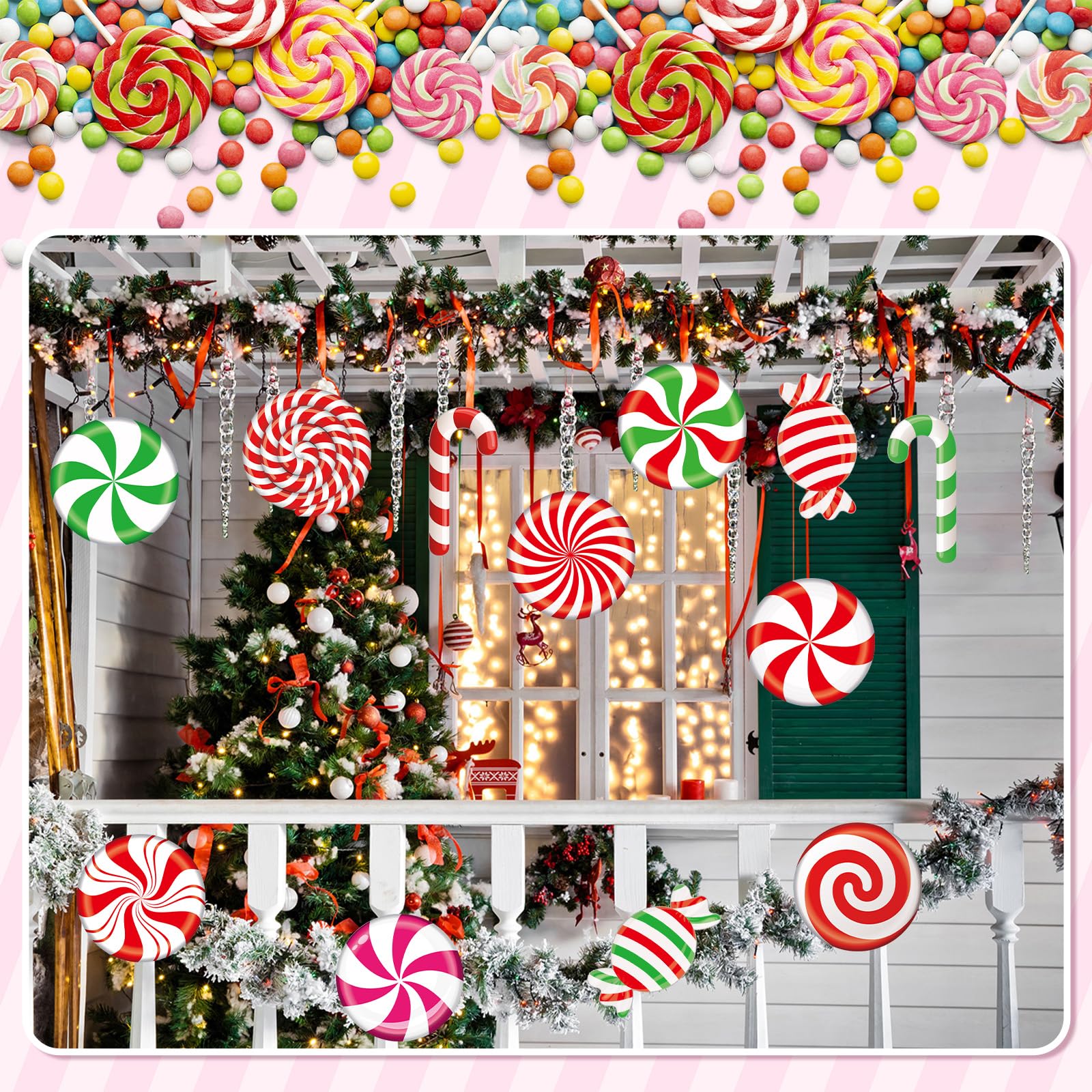 Seajan 200 piezas de recortes de Navidad Candyland para decoración de tablón de anuncios, recortes de menta para Navidad, fiesta temática de caramelos, cumpleaños, aula, hogar, ventana, suministros de