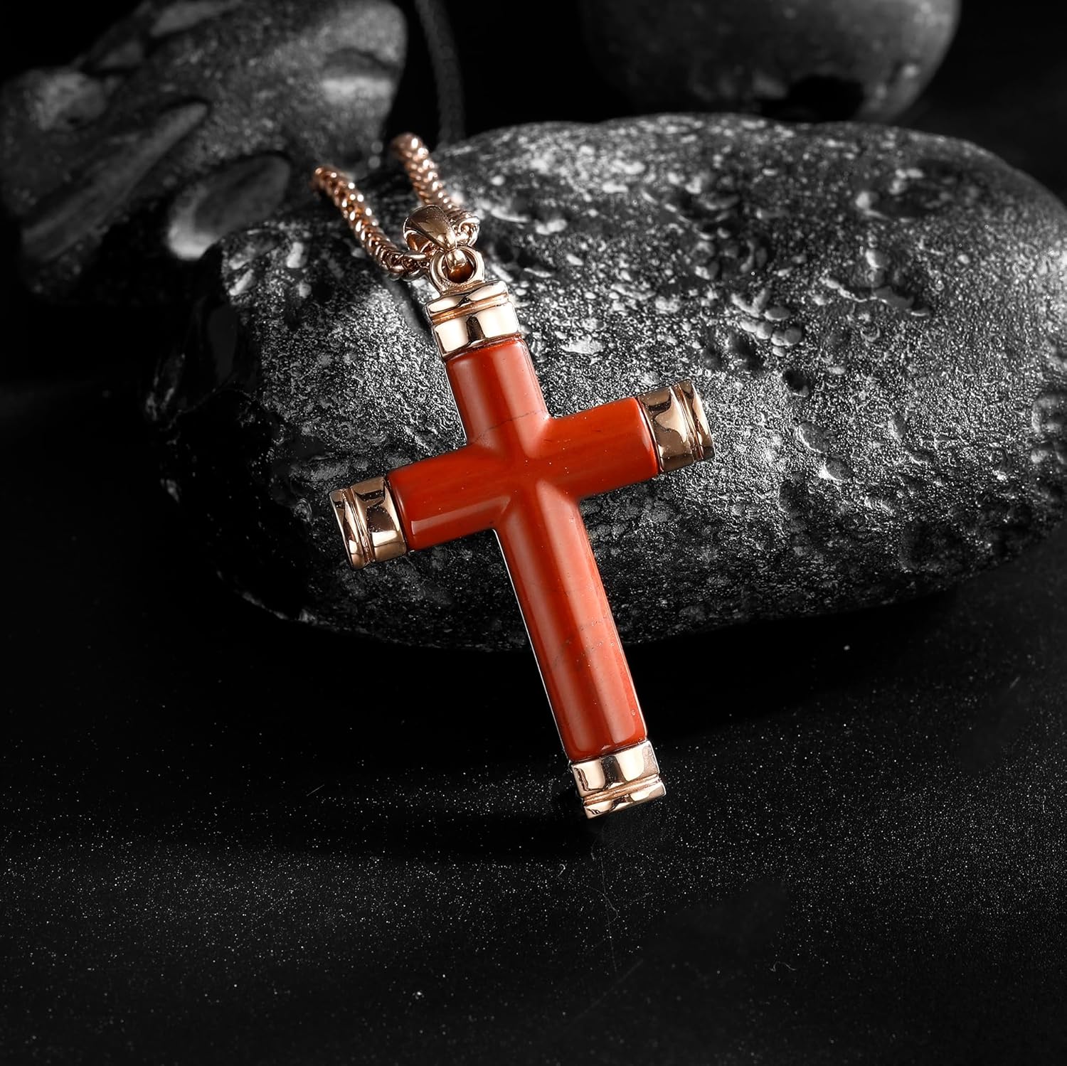 Cross Necklace for Men -Stainless Steel & Gemstone Adjustable Box Chain 24-26in, Spiritual Jewelry Gift for Him, Everyday Wear