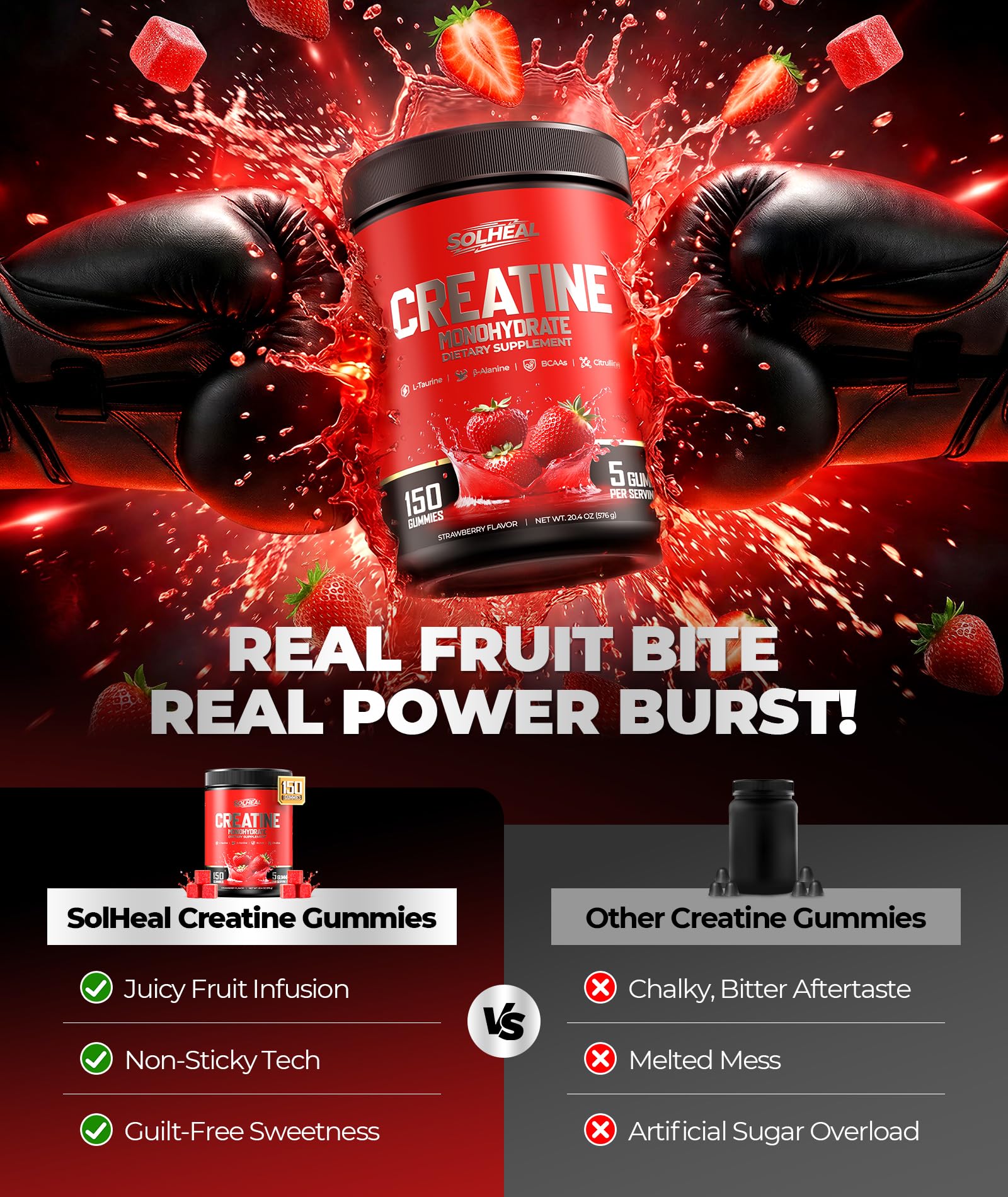 NSF 5g Real Creatine Monohydrate Gummies Redefine Strength Gains, All-in-One Advanced Formula to Boost Muscle, Endurance & Recovery, Pre-Workout Gummy for Men & Women 0 Sugar Low-Cal Vegan Gluten-Free — Amazon image 5