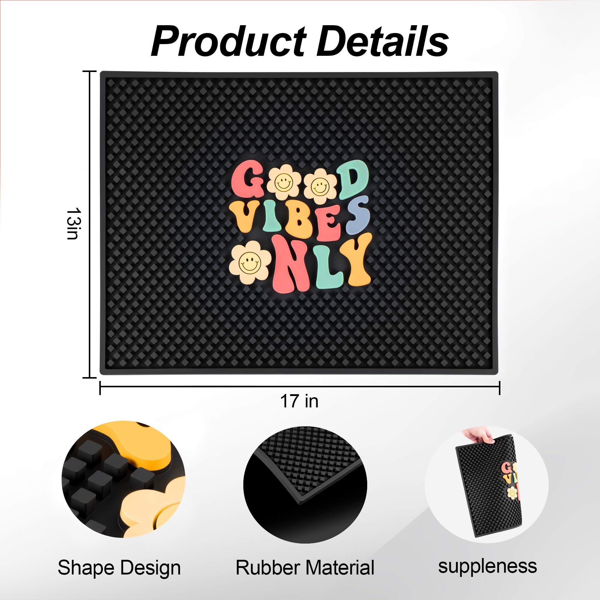 17"x13" Bar Mat Coffee Mat Utensil Mat Tool Mat for Countertop Anti Slip Cleaning and Drying (Good Vibes) — Amazon image 5