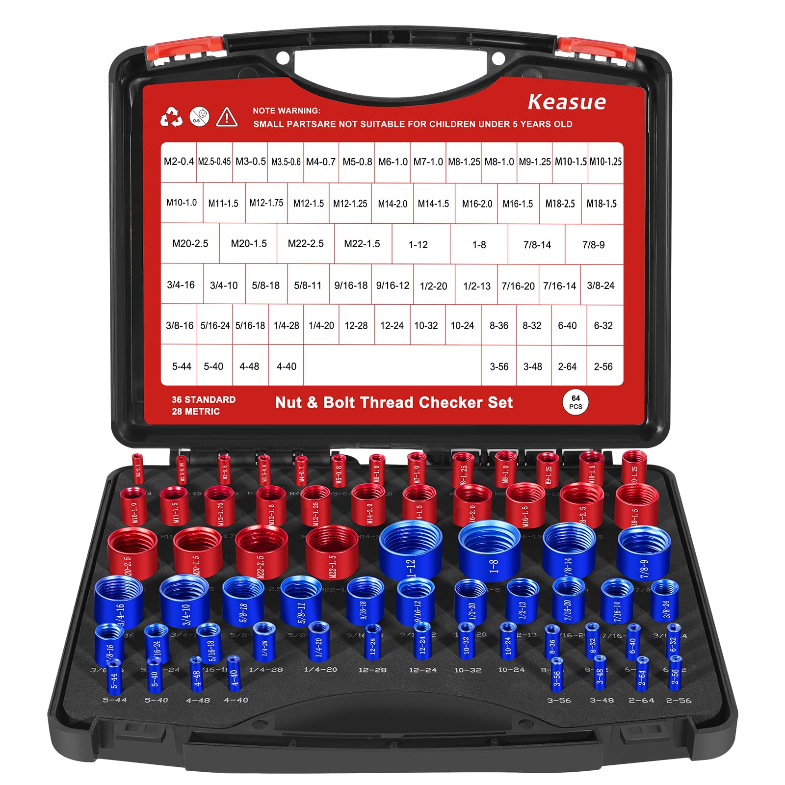 シバセット　VS 081/141 082/141 083/141 085/141 Keasue 64Pcs Thread Checker, Nut and Bolt Thread Checker, 36 Inch