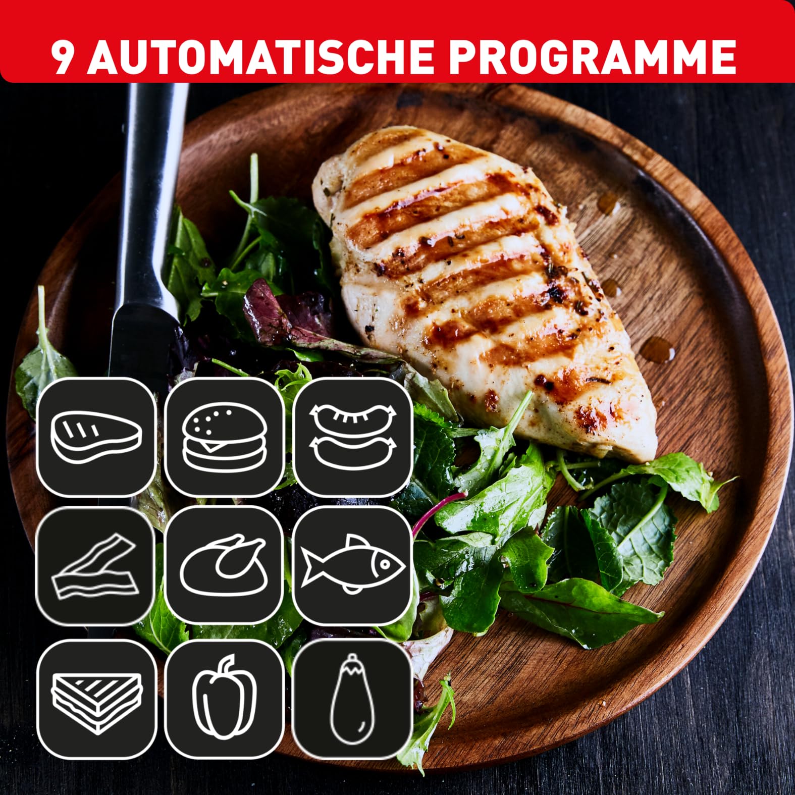 Tefal OptiGrill+ XL Kontaktgrill, 9 Programme, 200 W, Edelstahl, GC722D16