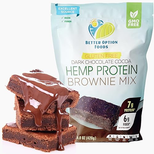 Better Option Foods - Mezcla de brownie de proteína de cáñamo a base de plantas con cacao oscuro y azúcar de caña natural, apta para veganos, cero
