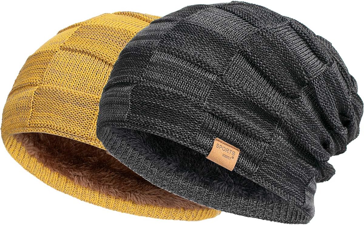 Vgogfly Slouchy Beanie for Men Winter Hats for Guys Cool Beanies Mens Lined Knit Warm Thick Skully Stocking Binie Hat Pairs