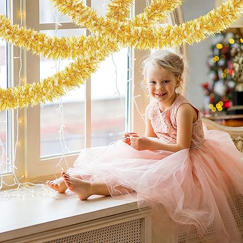 Miniatura 5 de Dilunave Guirnalda de oropel de Navidad de 40 pies de papel de aluminio metálico para decoración de árbol de Navidad, boda, cumpleaños y fiesta