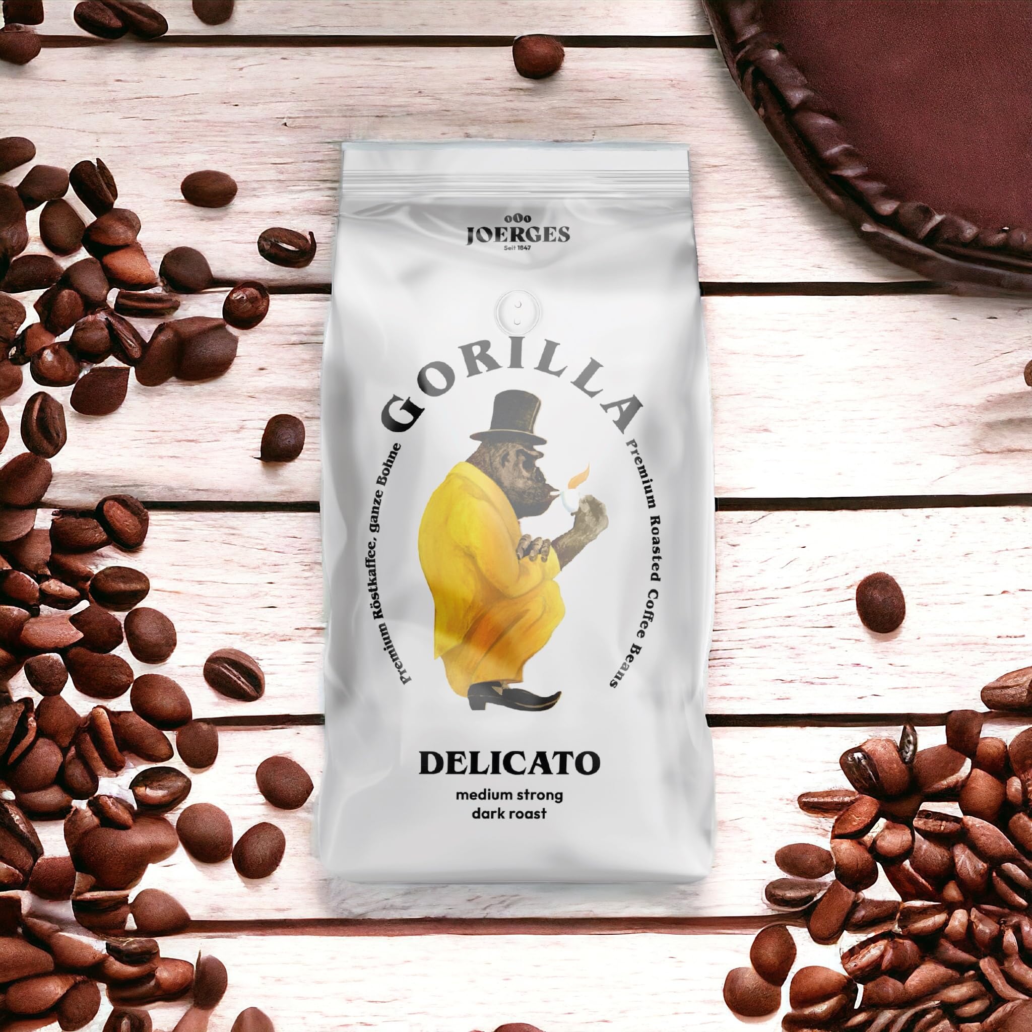 Joerges Gorilla Espresso Delicato 6x 1000g | hochwertige Bohnenmischung Südamerika Siebträger Vollautomaten | 40% Arabica-Bohnen 60% Robusta-Bohnen | Sortenrein geröstet Vorratspackung