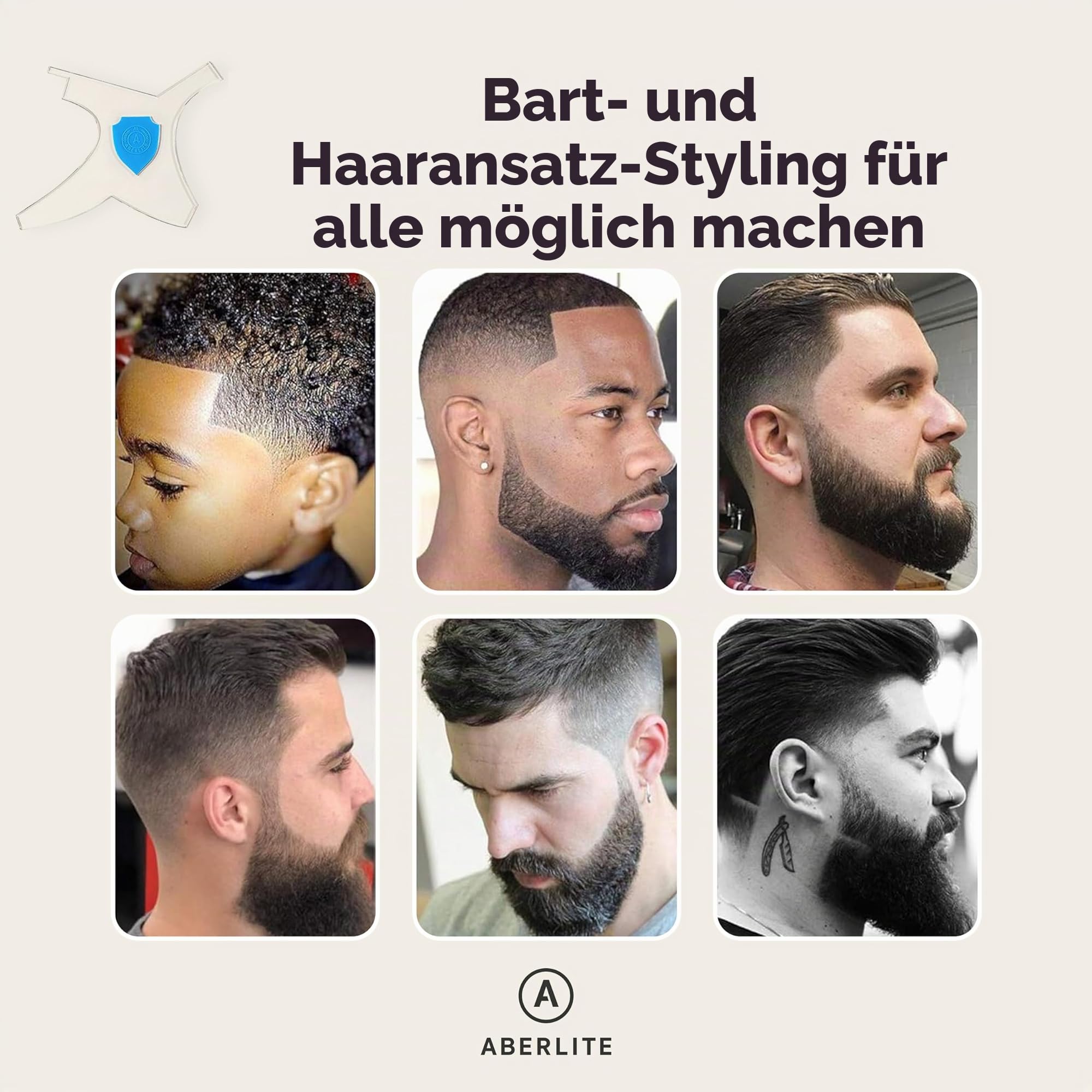 Aberlite Bart Shaper – Lineup Lineup Werkzeug mit einem Frisierstift (weiß) – lange Kanten | Anti-Slip – das ultimative Werkzeug zur Bartformung (blau)