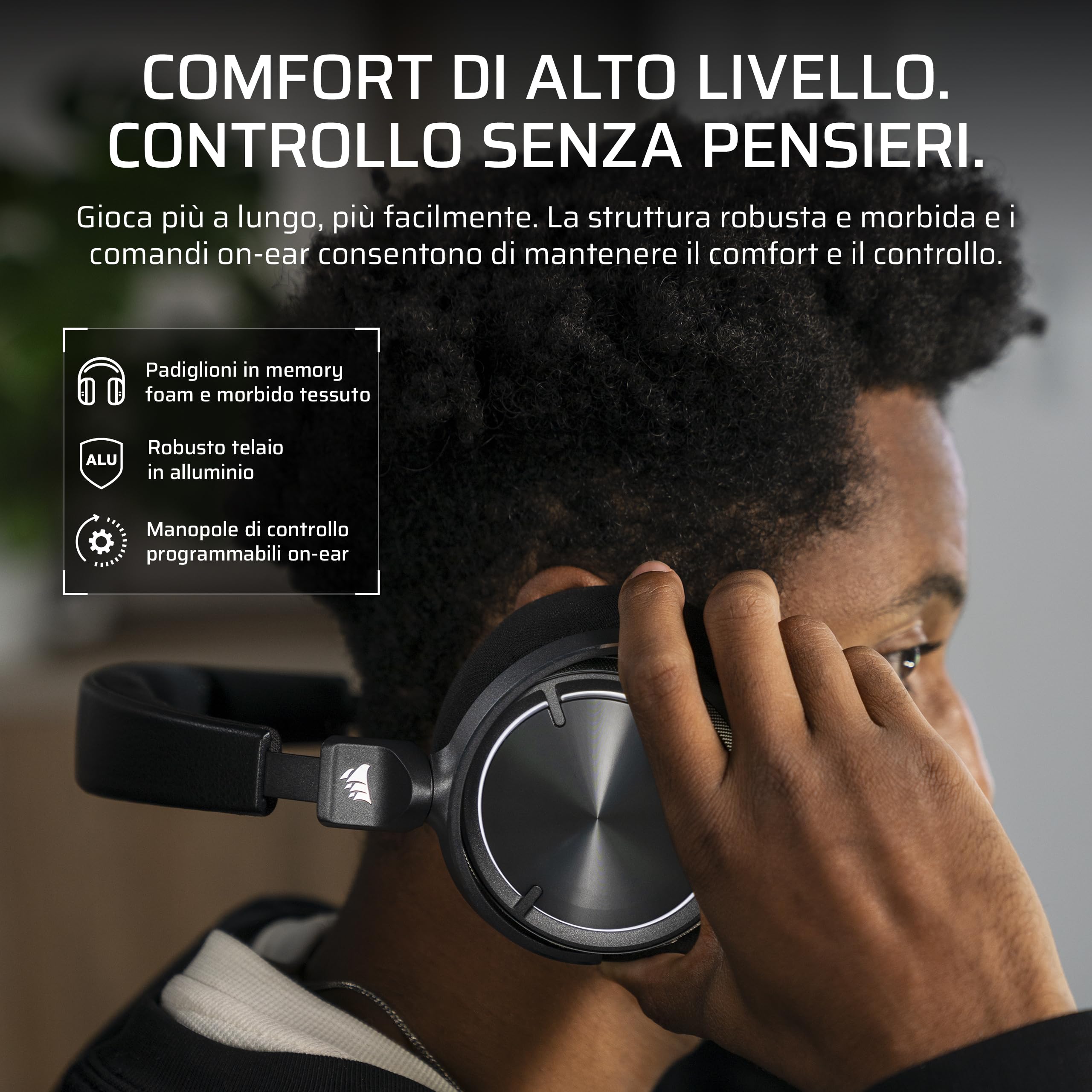 Corsair VIRTUOSO MAX WIRELESS Cuffie da Gioco Bluetooth Carbonio Dolby Atmos SoundID Cancellazione Attiva del Rumore Microfono Broadcast Grafene PC Mac PS5 PS4