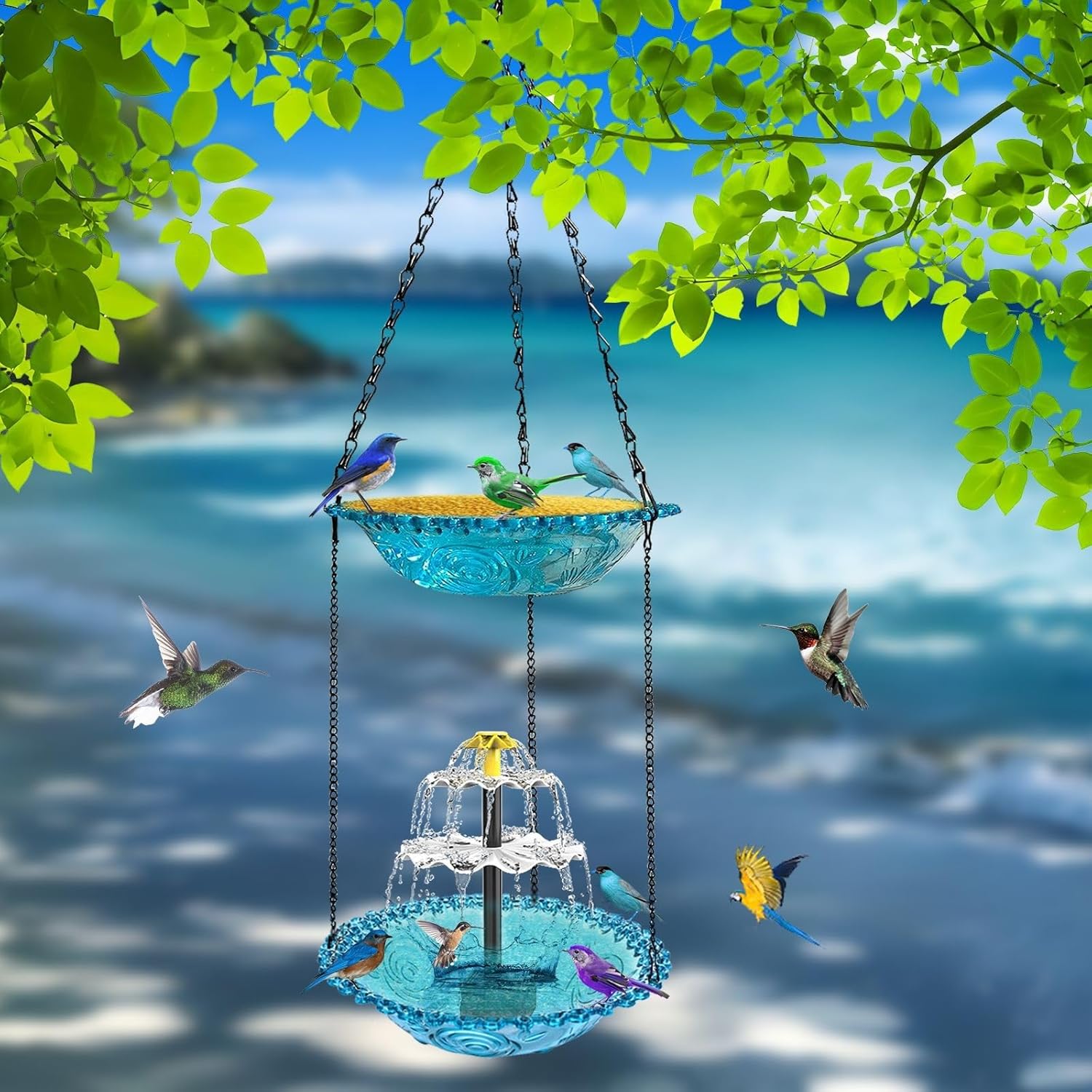 Hanging Solar Bird Bath Fountain, Bird Bath Bubbler, Outdoor Bird Bath Bowl for Outdoor Garden Backyard Patio Lawn(Gray)