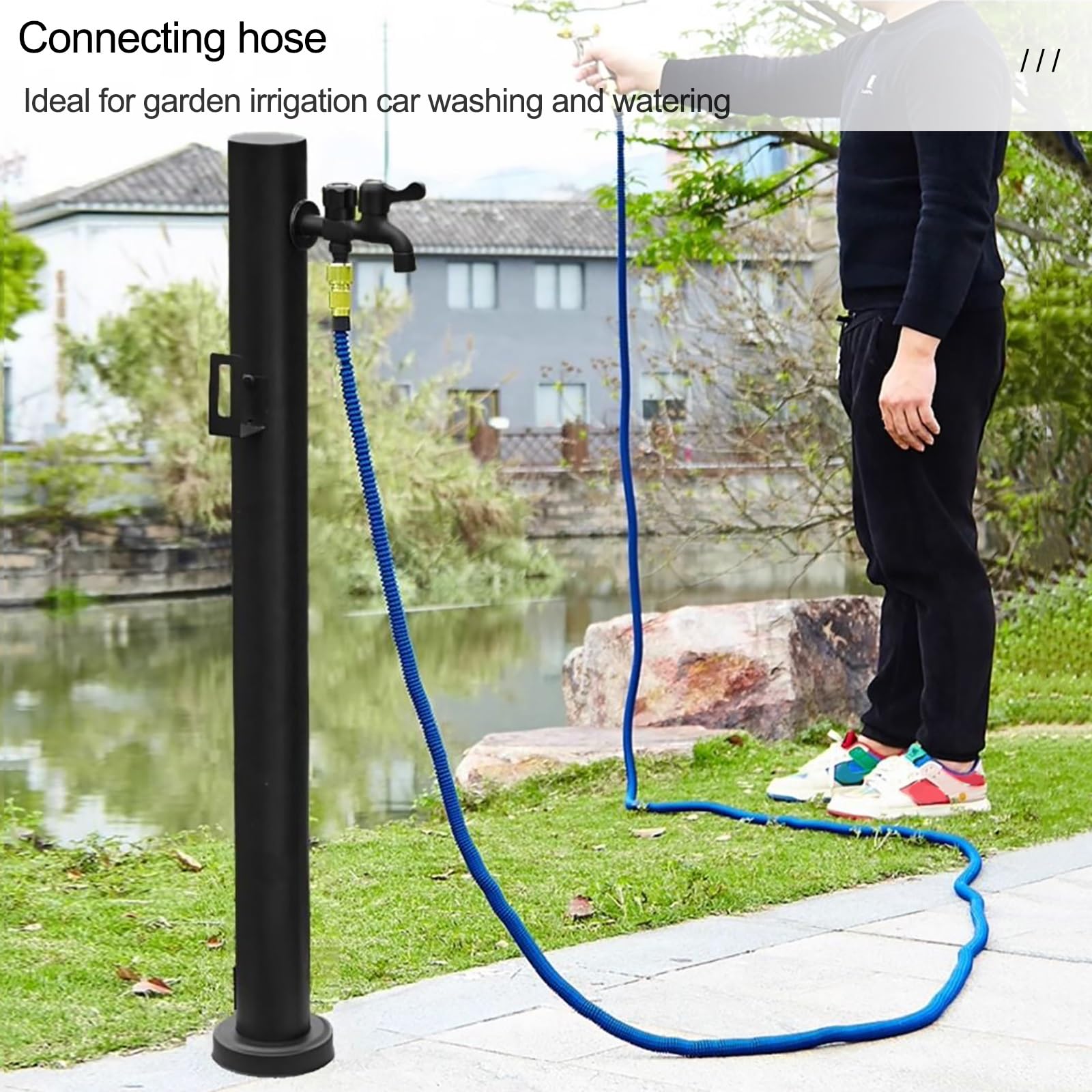 Columna de agua vertical para jardín, soporte de manguera independiente con grifo, hidrante anticongelante para exteriores y dispensador de agua decorativo para patio