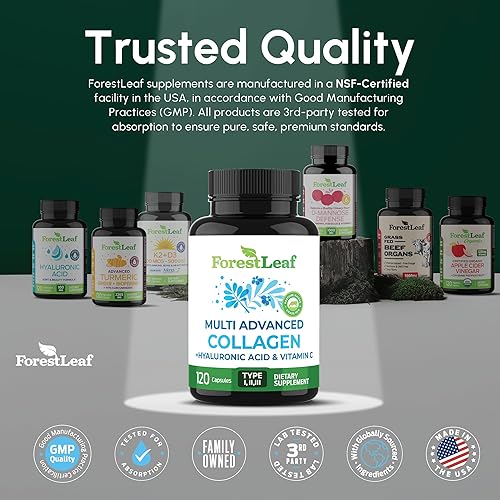 Miniatura 8 de ForestLeaf - Suplemento de colágeno avanzado tipo 1 2 y 3 con ácido hialurónico y vitamina C fórmula antienvejecimiento mejora el cabello las uñas y