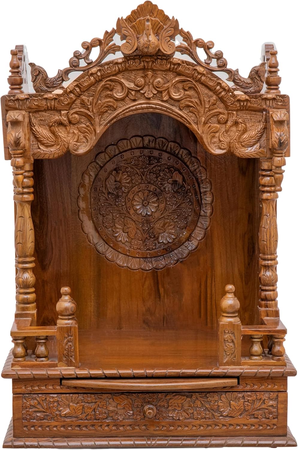 Wooden Pooja Mandir for Home Mandap Temple (Antique Oak Finish, Large)