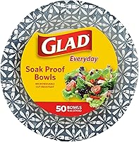 Glad 16oz Soak Proof Disposable Paper Bowls, Blue Mosaic Design - Microwave Safe, Cut Resistant, Heavy Duty for Daily Use, 50 Count