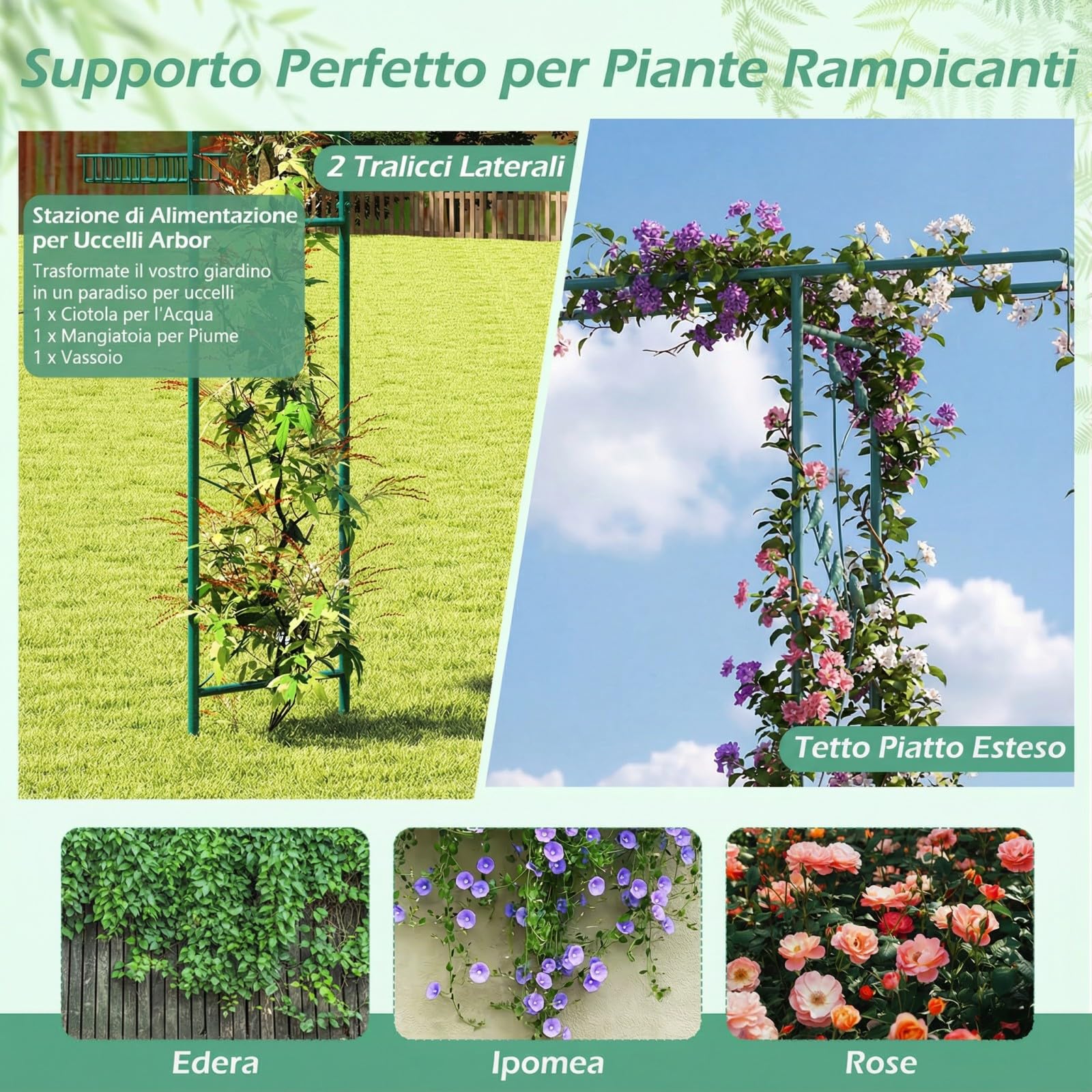 COSTWAY Pergolato a Arco da Giardino, Pergola da Esterno Decorativa in Metallo per Piante Rampicanti, Arco da Esterno per Feste, Matrimonio (Verde, Modello 1)