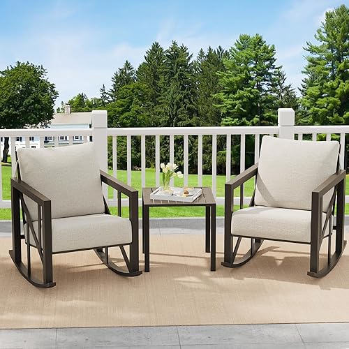 Miniatura 3 de TOLEAD Juego de sillas mecedoras para exteriores, juego de muebles de patio de 3 piezas, juego de muebles de patio al aire libre con 2 balancines y