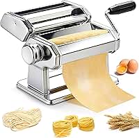 Máquina de macarrão METLUCK de aço inoxidável com 8 configurações de espessura para lasanha de fettuccine, inclui cortador de massa e manivela manual