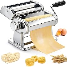 Pasta Maker Stainless Steel Pasta Machine Manual Roller Pasta Maker 9 Thickness Settings for Spaghetti Ring Inepettcine Lasagna with Dough Cutter & Hand Crank