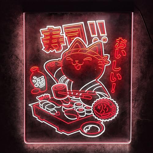 Miniatura 9 de MiMaik SuShi - Letrero de luz LED de neón para decoración de pared, decoración de restaurante de sushi retro japonés, decoración de dibujos