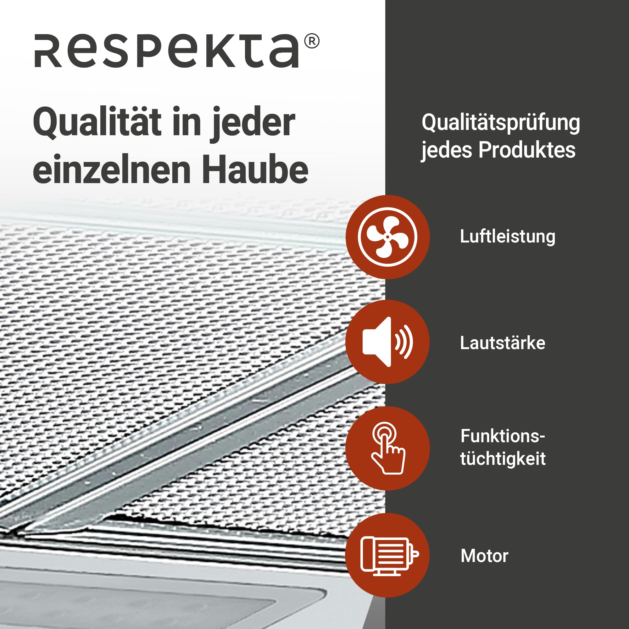 Respekta Dunstabzugshaube Unterbau 60 cm Metallgehäuse Glasfront Schwarz Abluft Umluft CH16060SGB 60-68 dB