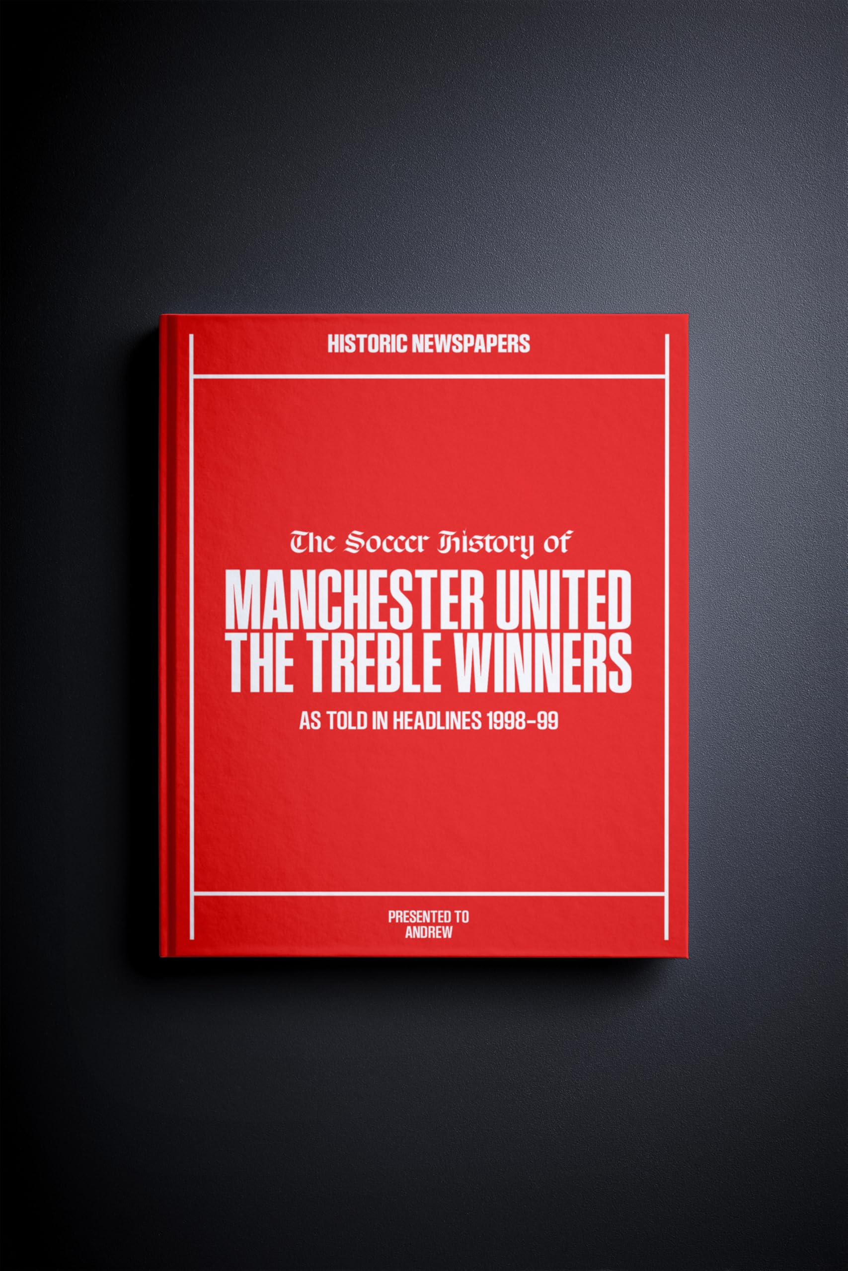 Personalised Man U Treble Winners Football Newspaper History Book — image 1