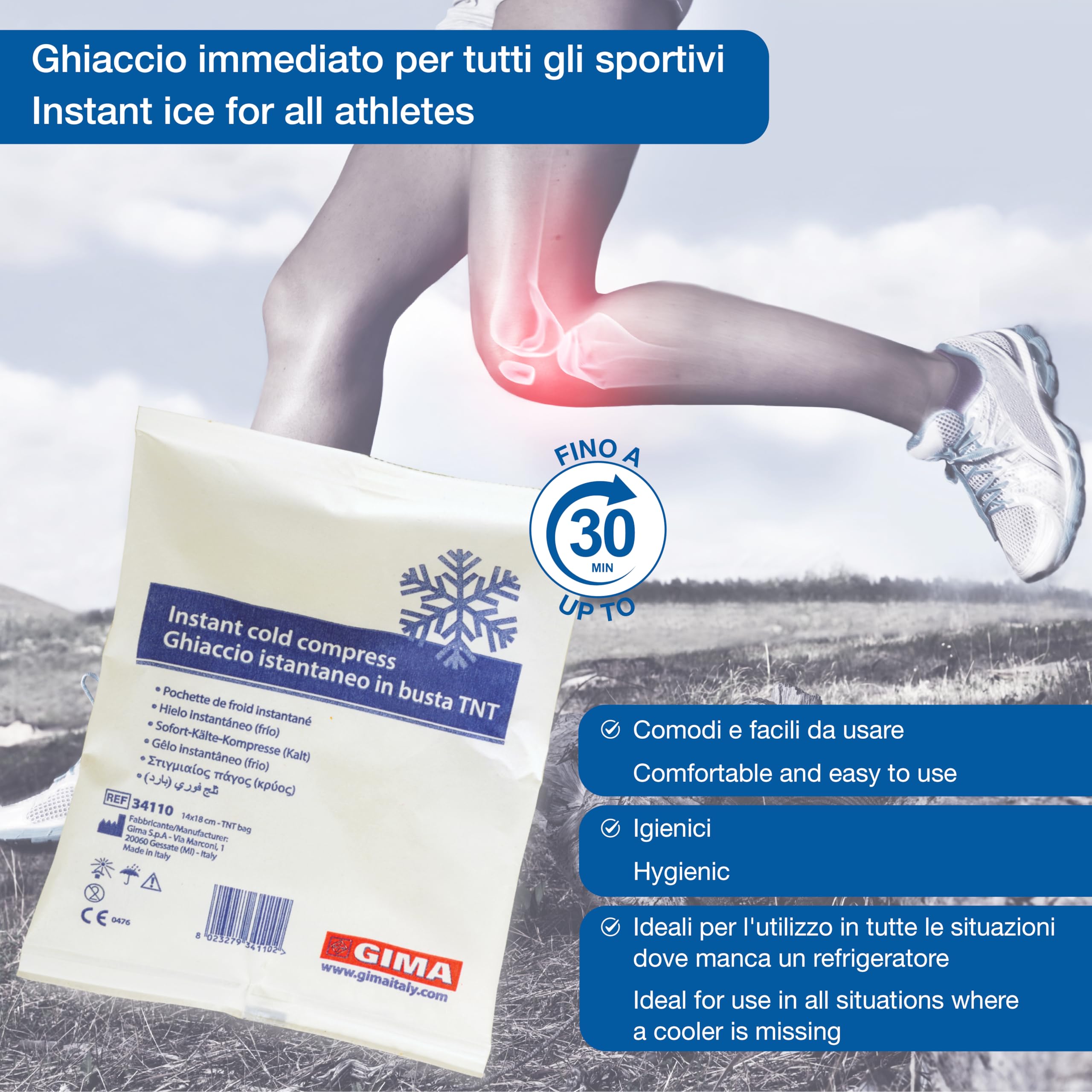GIMA Hielo instantáneo en bolsa no tejida para crioterapia, traumatismos e hinchazón 34110