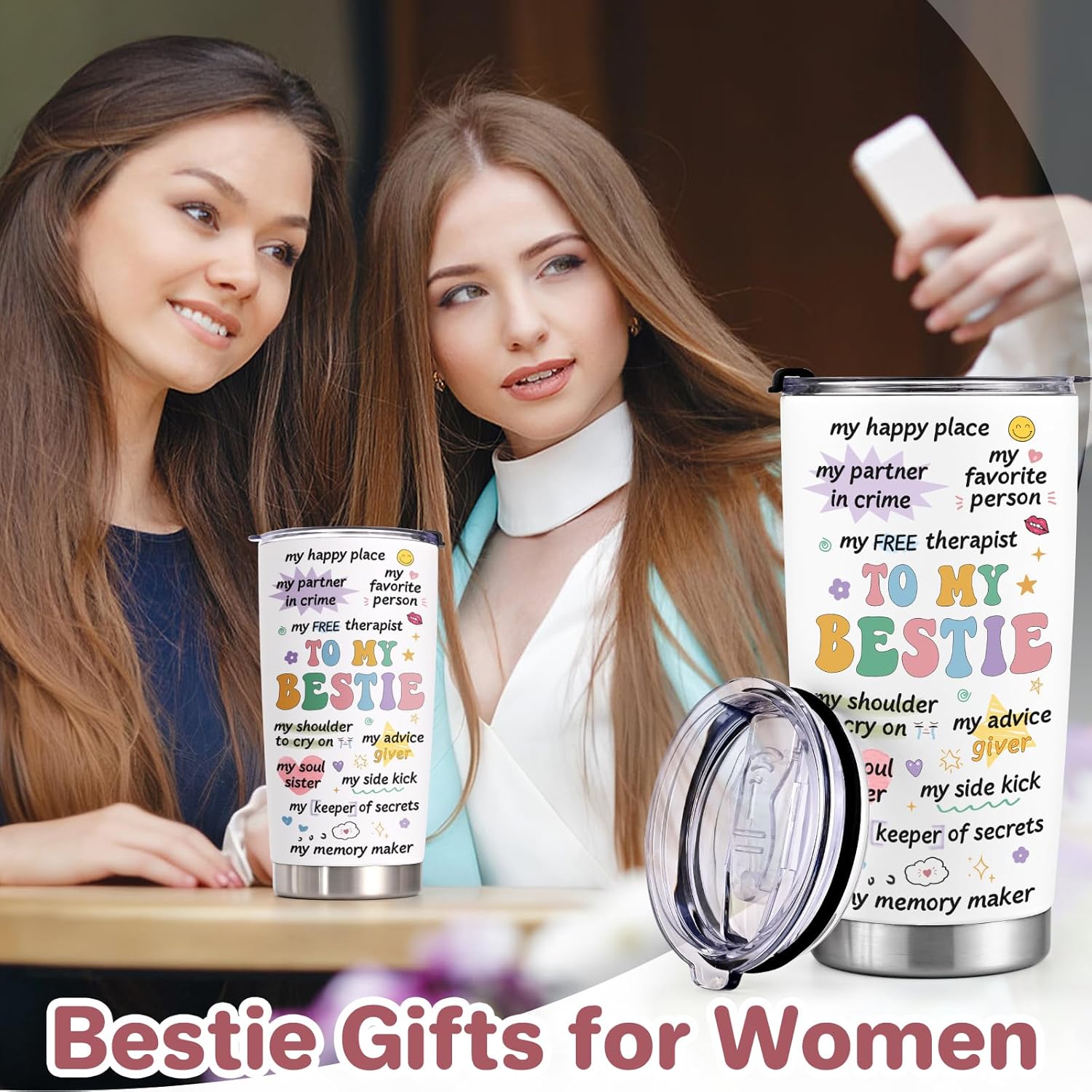 Lifecapido Bestie Gifts for Women, Best Friend Birthday Gifts for Women, To My Bestie 20oz Insulated Tumbler, Friendship Best Friend Birthday Valentines Day Gift for Bestfriend Woman Sister - Image 2