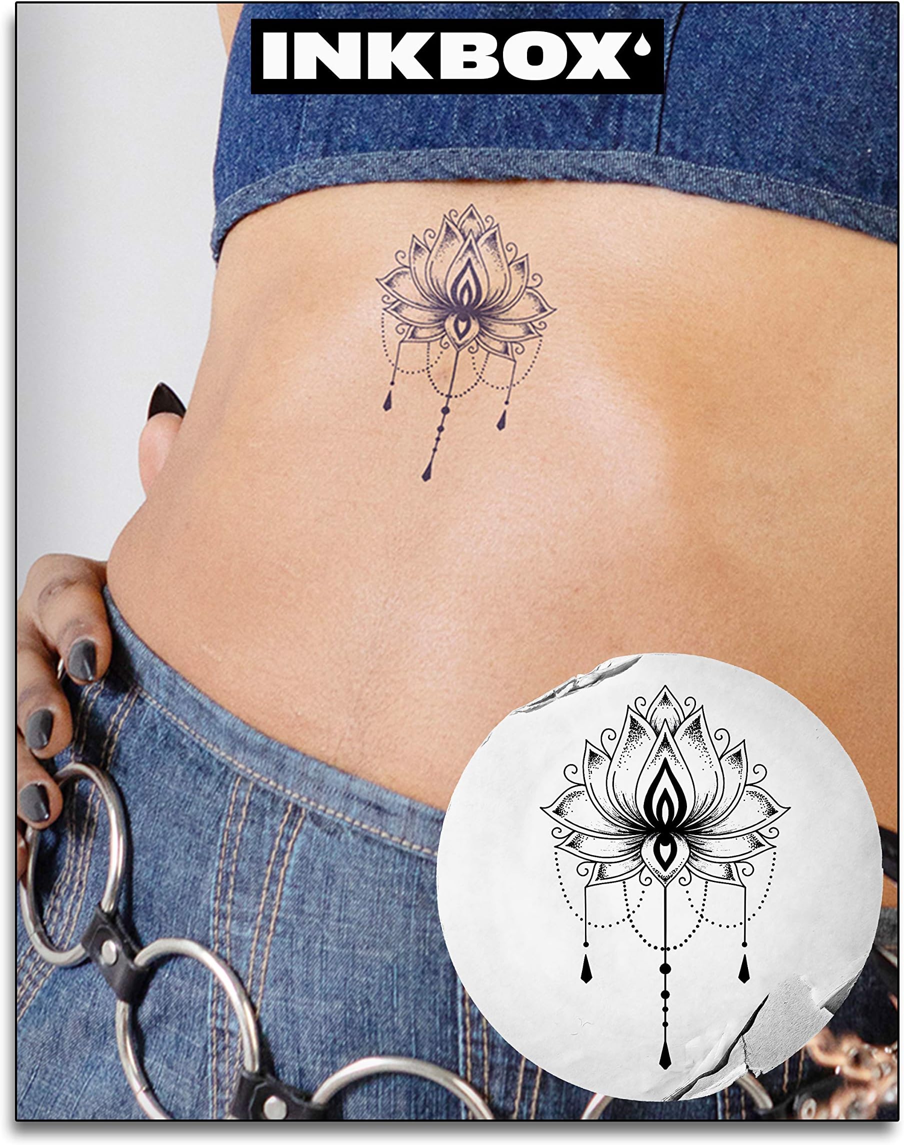 Inkbox Temporary Tattoos, Semi-Permanent Tattoo, One Premium Easy Long Lasting, Waterproof Temp Tattoo with For Now Ink - Lasts 1-2 Weeks, Lotus Tattoo, 4 x 4 in, Brillantious