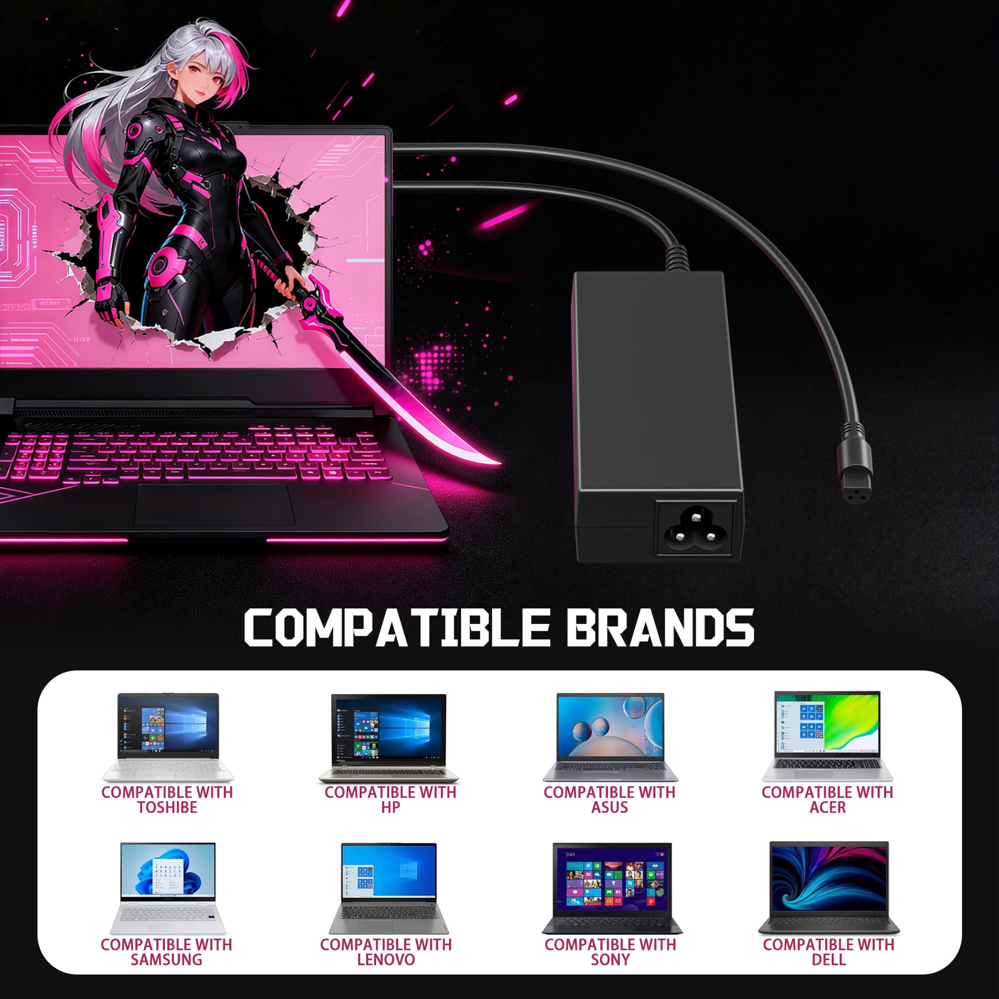 90W Universal Laptop Charger AC Adapter Replacement for Lenovo HP Dell ASUS Acer Samsung Sony Fujitsu Notebook Ultrabook Chromebook Latitude Inspiron Pavilion Power Supply Cord with 15 Tips