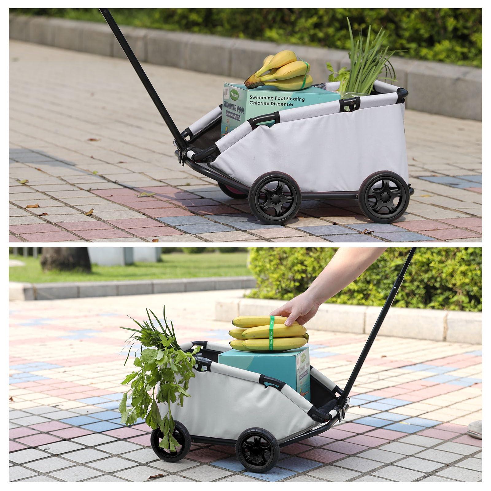 Mini-Hundewagen für Mini-Haustiere, faltbarer multifunktionaler Einkaufswagen mit ausziehbarem Ziehgriff, Doggie Wagon eingebautem Kissen und Sicherheitsseil mit Aufbewahrungstasche (Hellgrau)