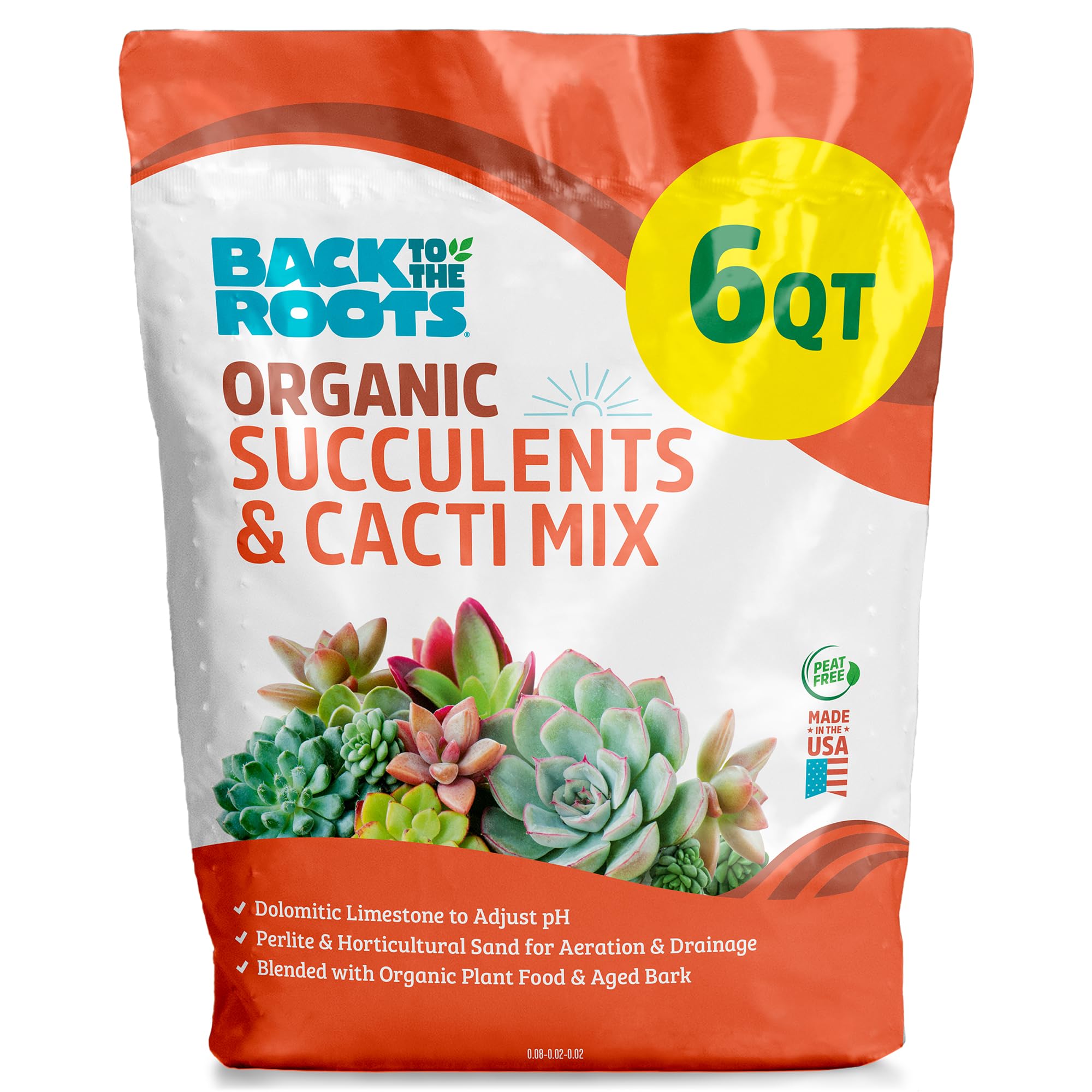 Back to the Roots 100% Organic Succulent & Cacti Mix (6 Quart) | Made in The USA | Premium Nutrition for Indoor and Outdoor Plants