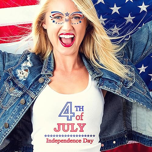 Miniatura 3 de 4th of July Face Tattoo Stickers Independence Day Face Eye Tattoo Sticker Waterproof American Flag USA Star Patriotic Memorial Day for Adult Kids