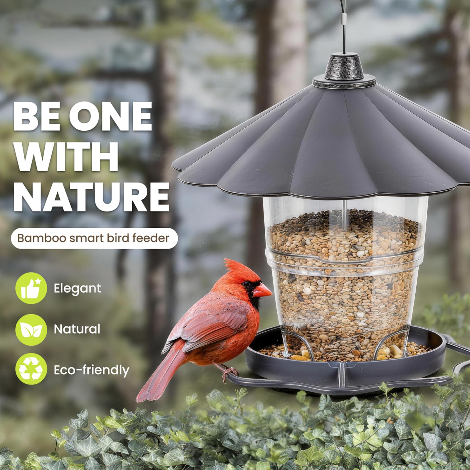 FuYelng Colgante Comedero Pajaros Exterior, 1000 ml Gran Capacidad Comederos para Pajaros Impermeable Plegable, para Jardín Balcón Antepecho de Ventana Ideal para Regalar (Gris) - 4