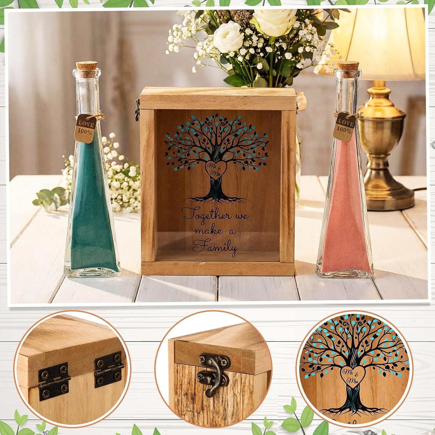 Blosssound Unity Sand for Wedding Ceremony Set Christian Unity Sand Ceremony Shadow Box and Vases for Religious Wedding Centerpiece Marriage Bridal Party Supplies (Blue Pink,Love Tree)