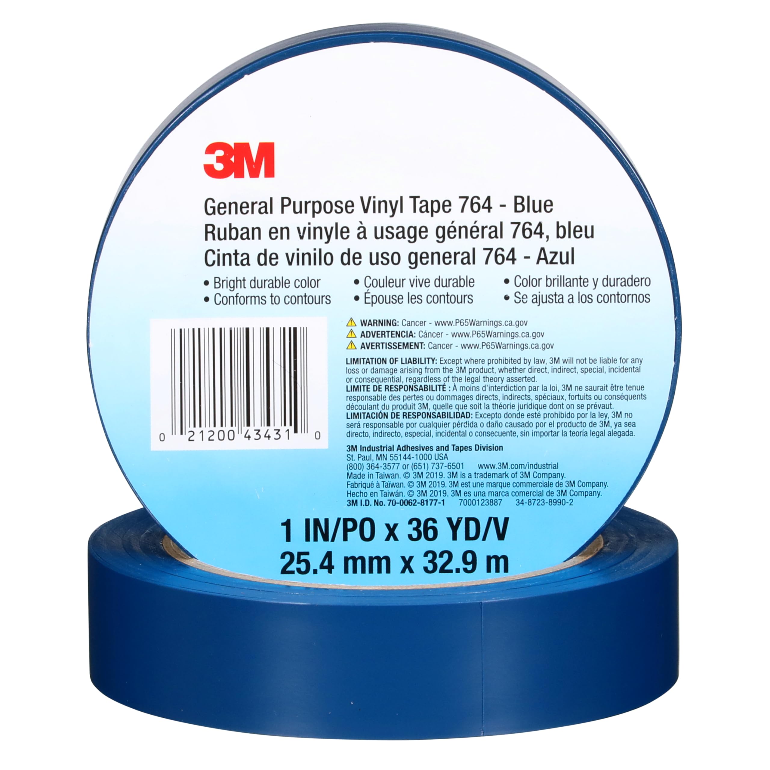 3M Taśma winylowa, 2,5 cm x 36 jardów, niebieska, 36 sztuk (T965764L)
