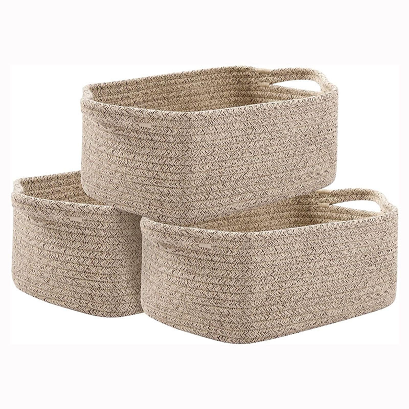 Aufbewahrungskorb Klein 33cm(Flachsfarben), Aufbewahrungskorb für Kinder mit Verstärkter Griffen, Faltbare Korb Geflochten Baumwollseil für Kinderzimmer Abstellraum, 3 Stück