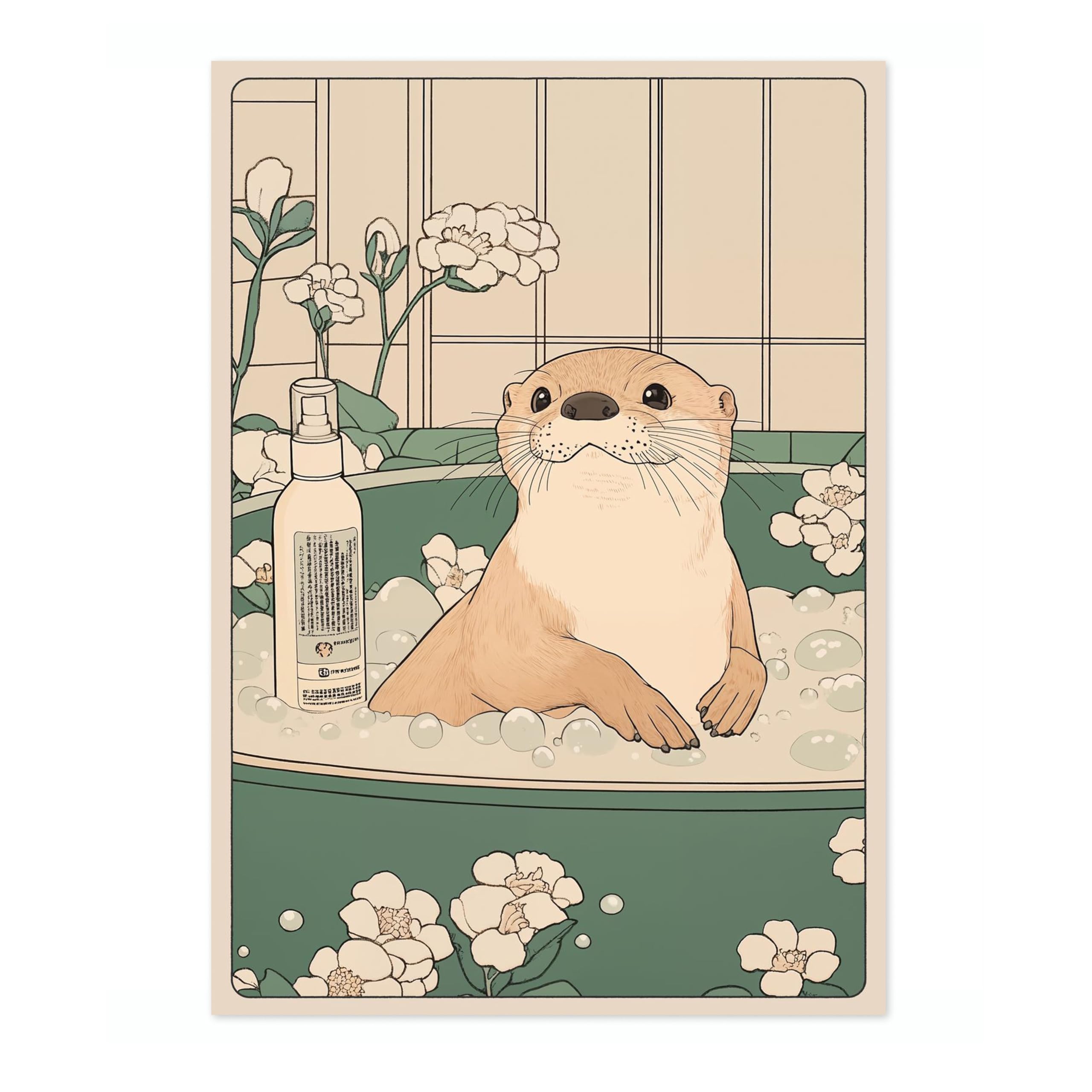 Otter Bathtime Anime Animal Poster, Funny Bathroom Wall Art Print, Manga, Bathroom Wall Art, Toilet Decor, A4 (Print Only) - 29.7x21cm — image 1