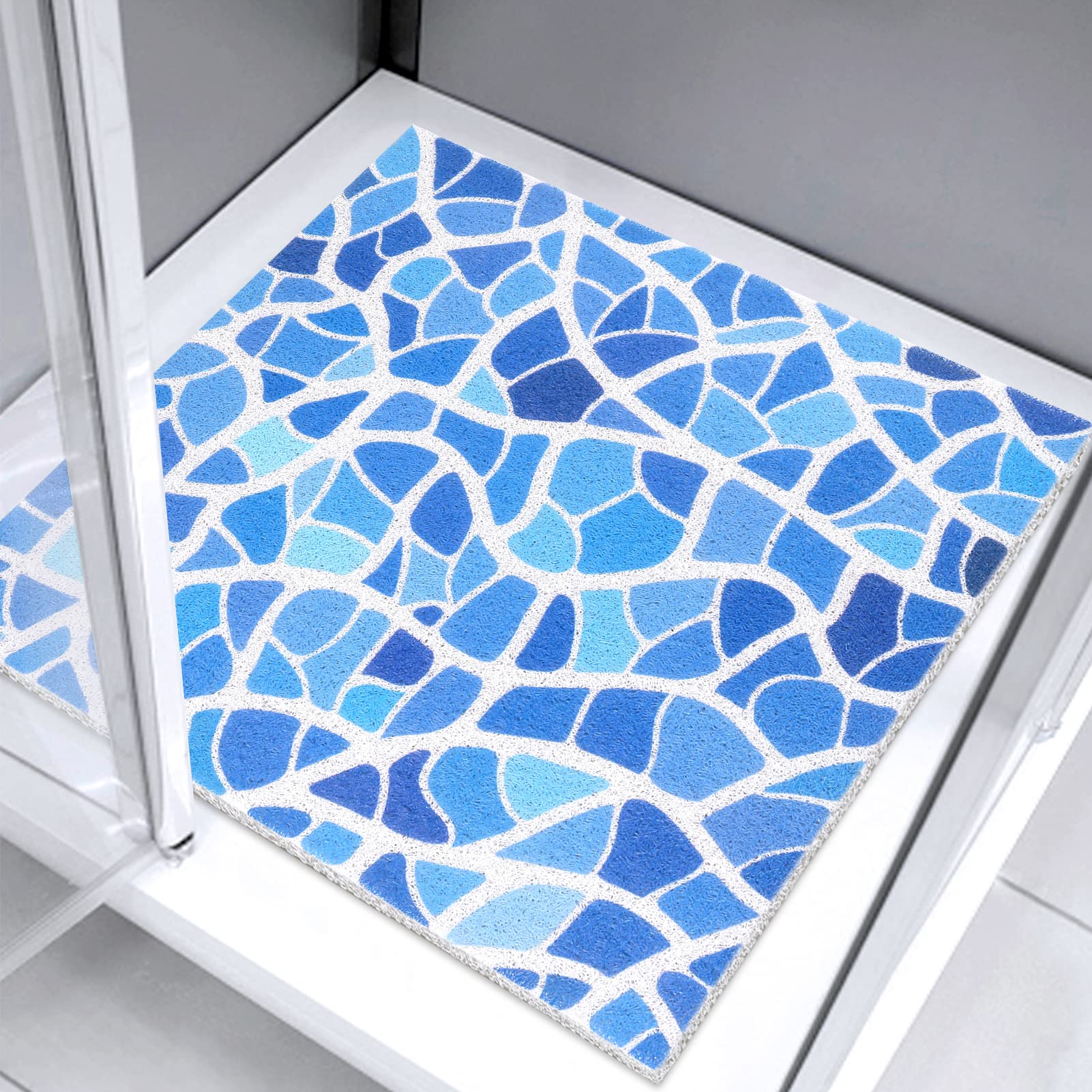 OPLERT Tapis De Douche Antidérapant, Confort Doux, Tapis De Bain à Séchage Rapide, Tapis De Douche En PVC Loofah, Avec Trous De Drainage Pour La Salle De Bain,Bleu,50x80cm