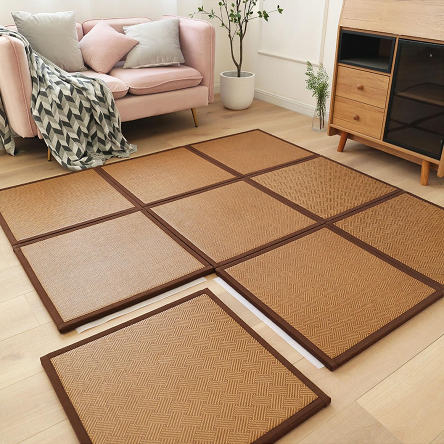 Alfombrilla de tatami japonesa, diseño plegable de ratán antideslizante para dormir y descansar cómodamente en la sala de estar, sala de juegos, dormitorio