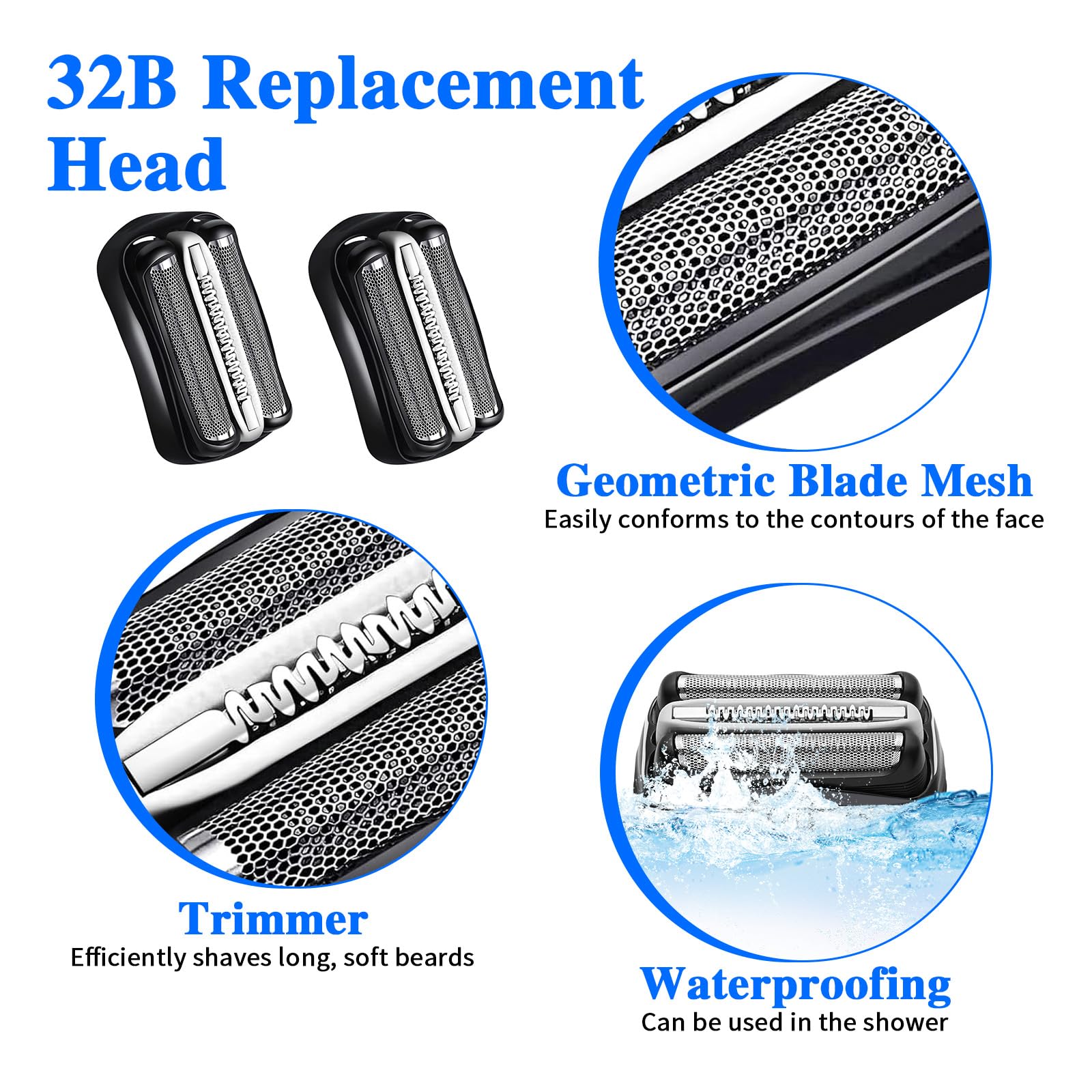 2 piezas Cabezal de Repuesto para Afeitadora Eléctrica Hombre Braun Serie 3 32B Cabezal Maquina de Afeitar Braun S3 Recambios Afeitadora con Cepillos para Braun 3010S 3000S 3050CC 3090CC