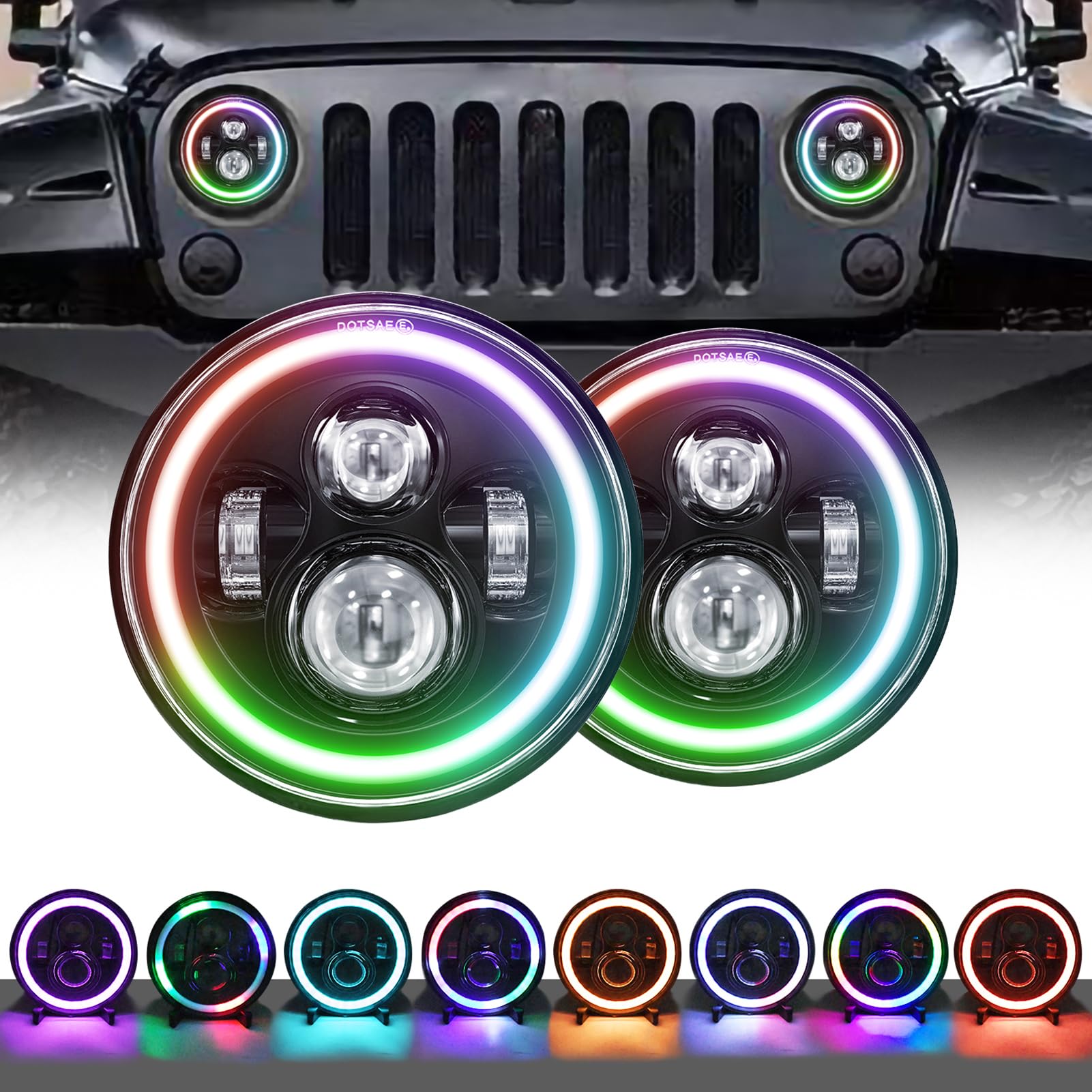 Optiek Motor Full LED Zwart voor Rond 7 inch koplamp - type 1