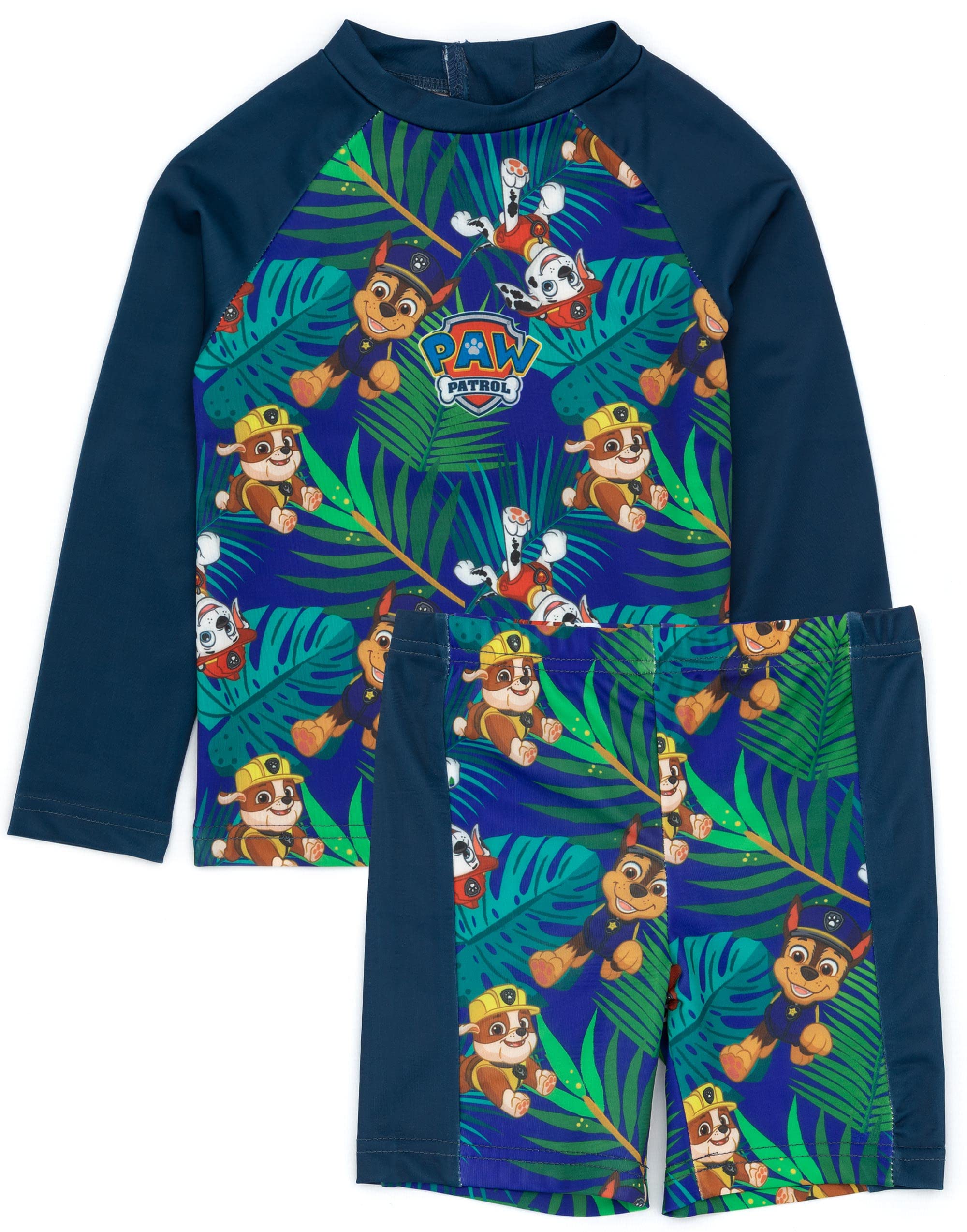 Paw Patrol Boys Navy Swimsuit For | Toddler Children 2 Piece T-Shirt Shorts Blue Or Swimming Costume | Marshall Rubble Chase 2-3 Years