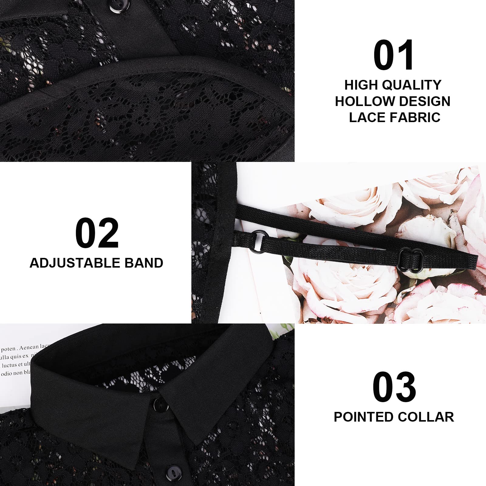 XEPST 2 Pezzi Colletto Staccabile Donna Camicia, Laccio Camicetta Mezza Collare Finto da Donna, Camicie Bluse Colletto Falso Dickey, Colletto Falso Staccabile Decorativo Camicia per Donne