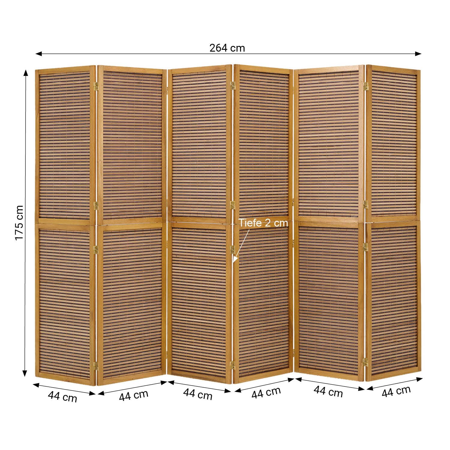 Homestyle4u Paravent Raumteiler 6 teilig Holz Braun Bambus Trennwand Sichtschutz faltbar
