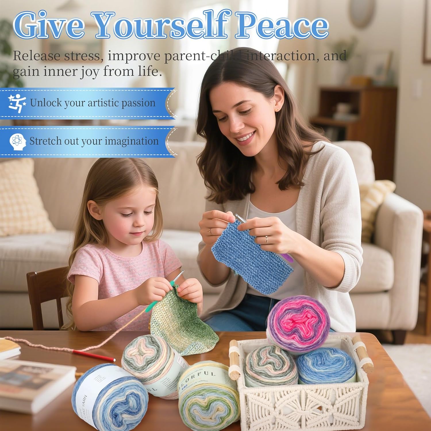 Aeelike Cake Yarn for Crocheting, 6 Skeins Gradient Yarn 100g (3.52 oz) 245m (267 Yards) # 3 Light Weight, Soft Ombré Yarns Fairyland Yarns Rainbow for Making Colorful Crafts, Fantasy Blue Gradient