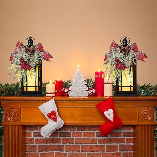 Miniatura 2 de N&T NIETING Farol vintage de metal de Navidad de 14 pulgadas, faroles grandes para velas con luz LED, faroles alimentados por baterías, farol