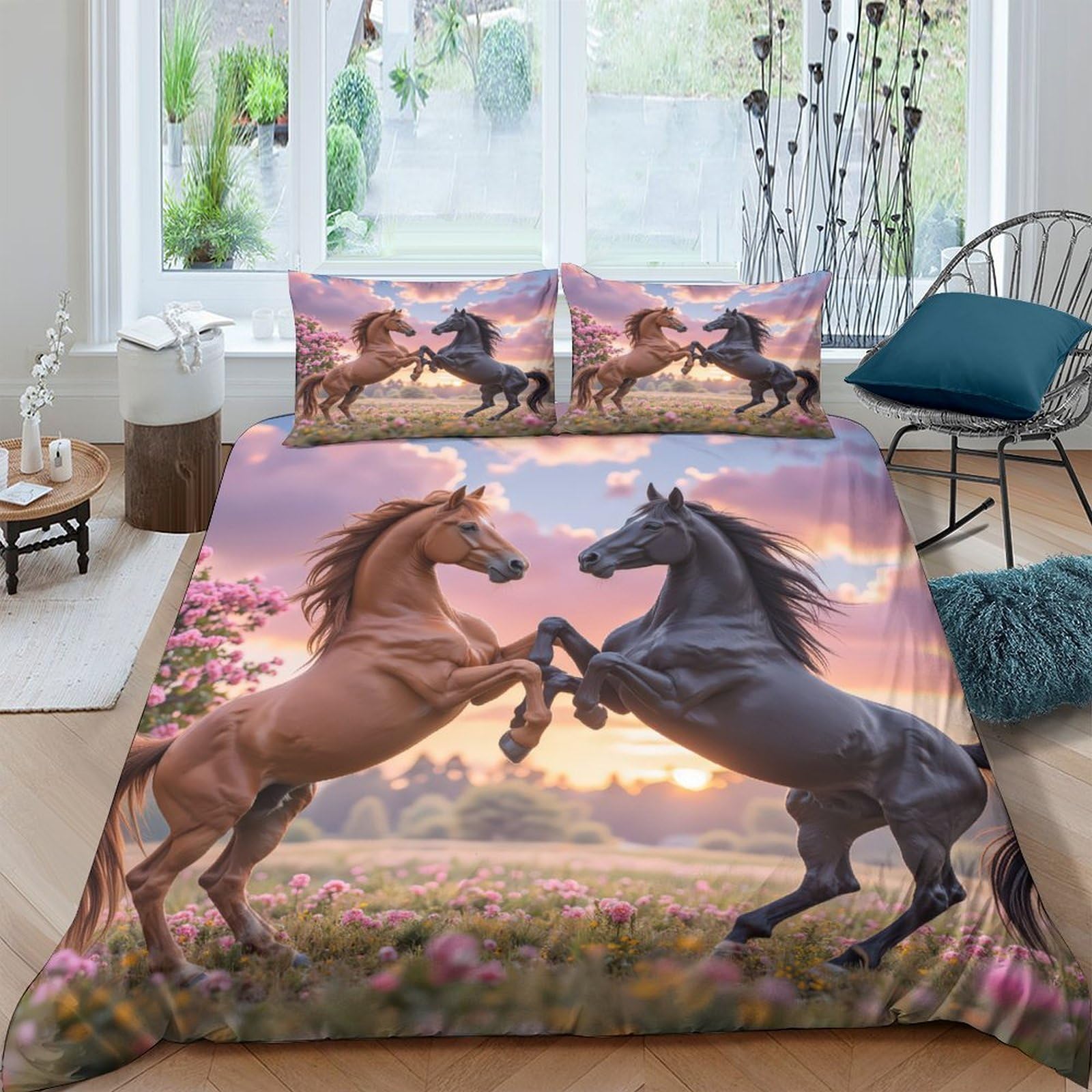 Ctjqhvkz Style-9 3D Printed Brown Horse Fitted Sheet Microfiber Soft Breathable Black Stallion Mattress Cover Bedroom Decor Single（135X200cm）