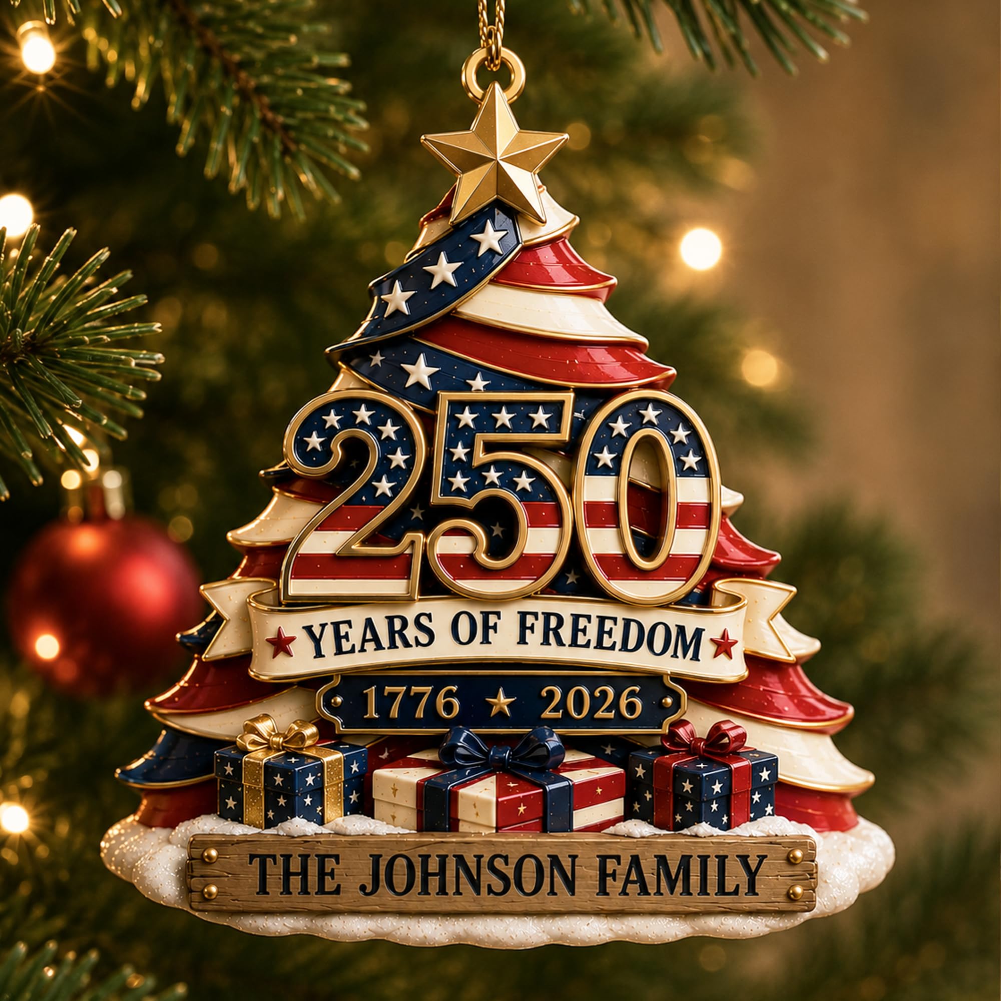 Personalized 250th Anniversary USA Christmas Ornaments 250th Anniversary Christmas Ornament Christmas - 4th of July Gift for Family - 3D Relief White Acrylic Ornament